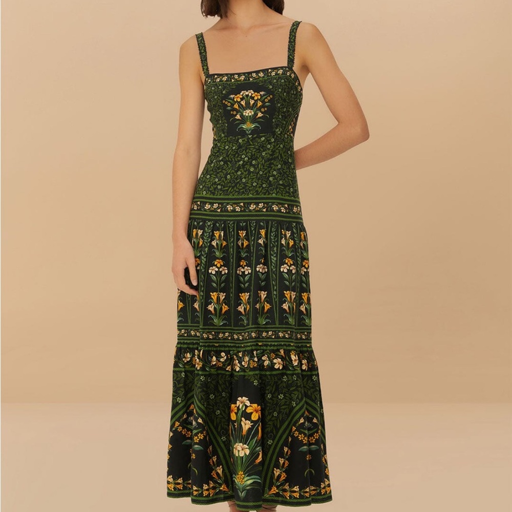 FARM Rio Green and Gold Sleeveless Sundress